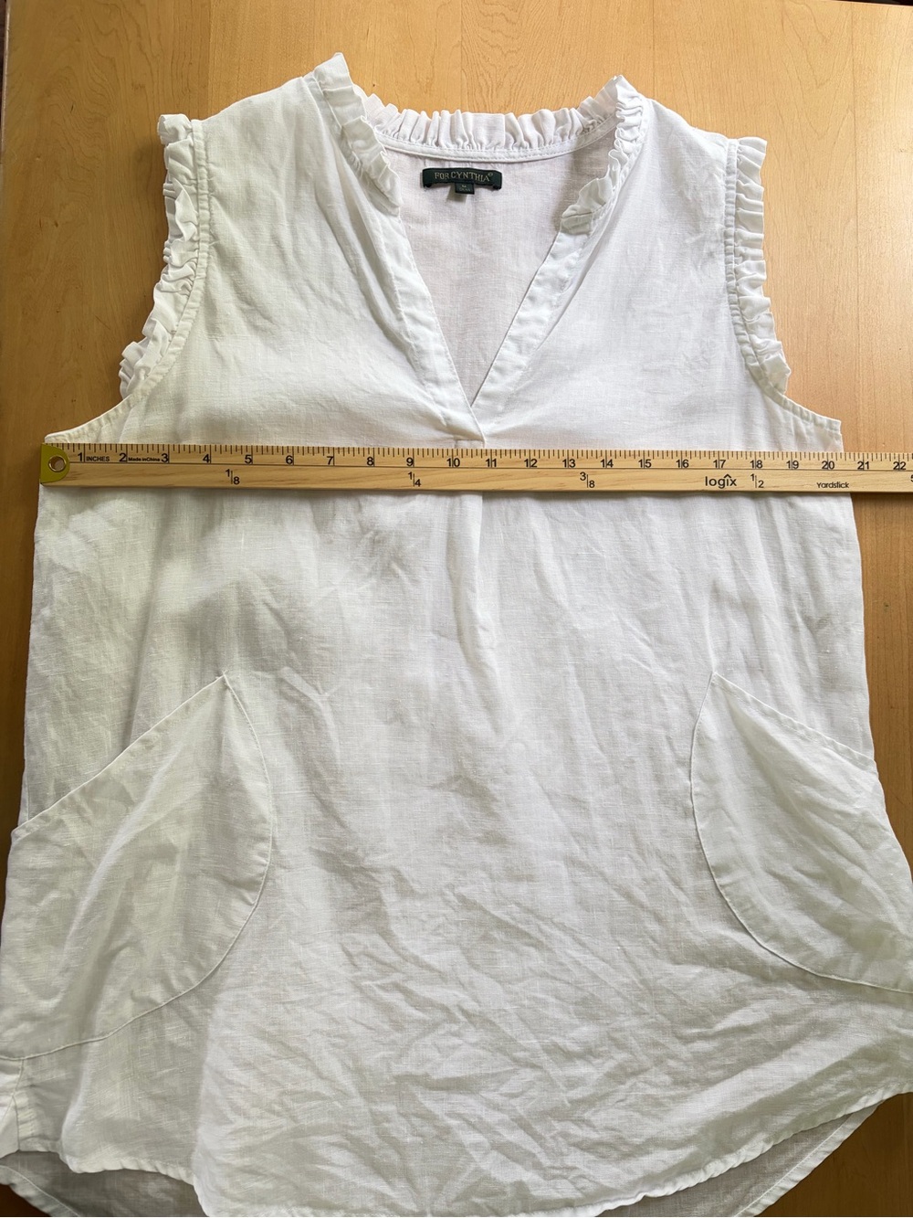 Linen For Cynthia V-neck Ruffle Sleevless Tunic Top - Picture 9 of 11